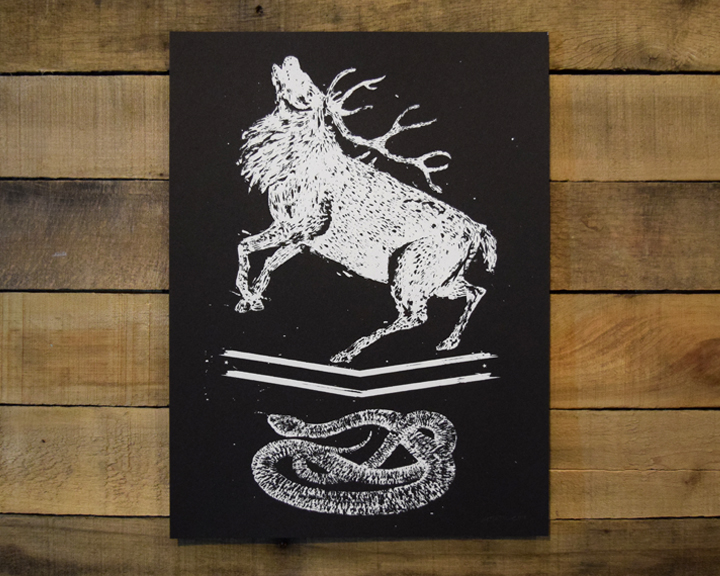 Stag and Snake Screen Printed Poster - Kris Johnsen 2014